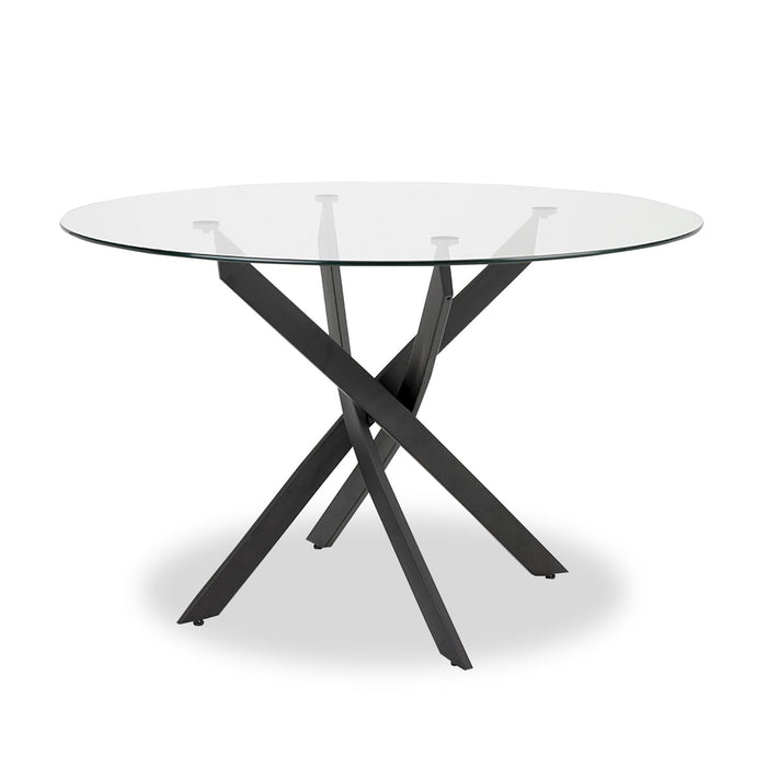 Zoe 5pc Dining Set with Table & 4 Chairs, Glass Top, Metal Geometric Base, 47\"W Round - Black & Ivory
