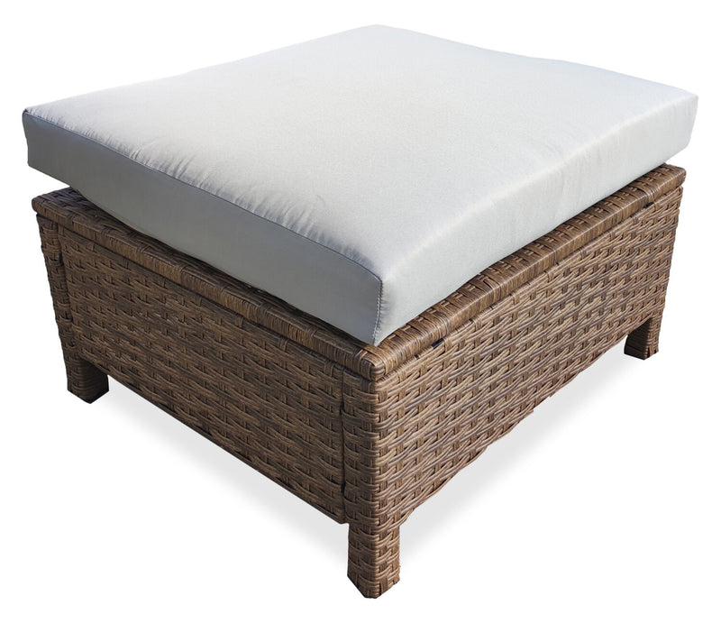 Miami 3-Piece Outdoor Patio Conversation Set with Sofa, Ottoman & Glass Top Coffee Table - Hand-Woven Resin Wicker, UV & Weather Resistant - Brown/Taupe