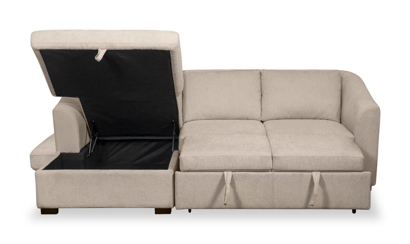 Envy 2-Piece Left-Facing Chenille Fabric Sleeper Sectional with Storage Chaise - Almond Beige