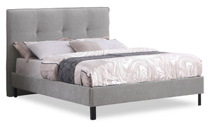 Amos Upholstered Platform Bed in Grey Fabric with Tufted Headboard - King Size