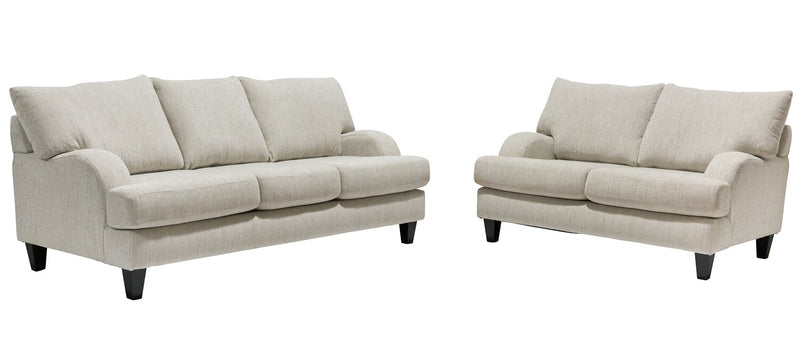 Made in Canada Nofia 80\" Chenille Fabric Sofa with Two Accent Pillows and Wood Legs - Linen Beige
