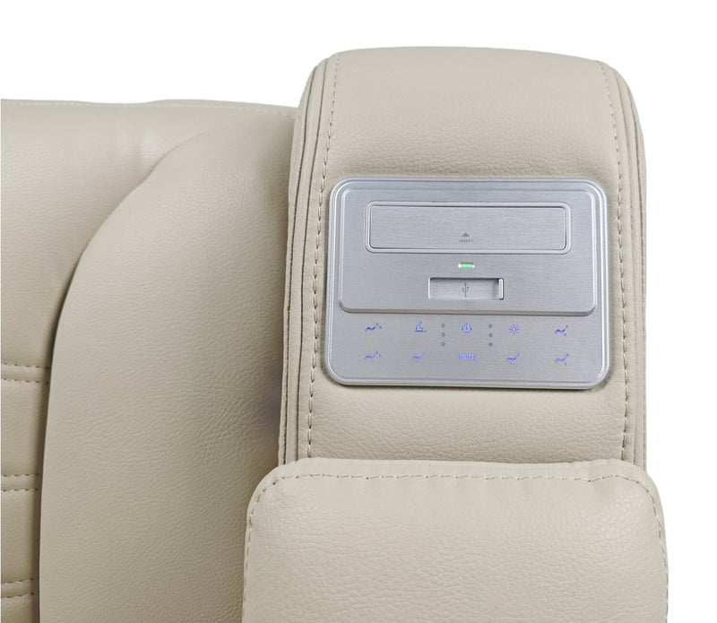 Zen 3-Piece Leather-Look Fabric Home Theatre Power Reclining Sectional with Massage and Storage Console - Apricot