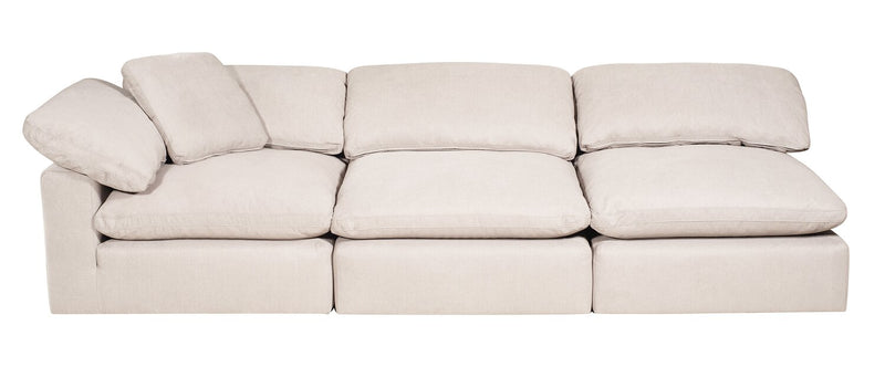 Eclipse Modular 6-Piece Linen-Look Fabric Sectional with Ottomans and Reversible Feather Down Cushions - Linen White