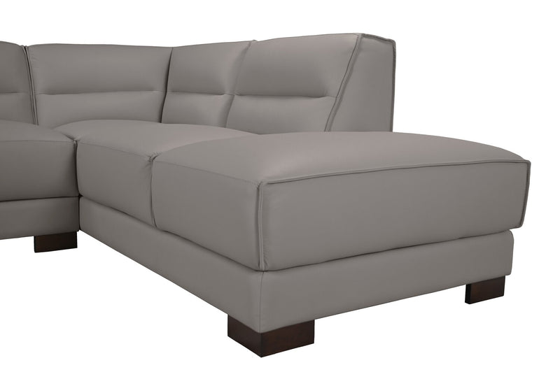 Citadel 3-Piece Right-Facing Top-Grain Genuine Leather Sectional with Wood Legs - Grey
