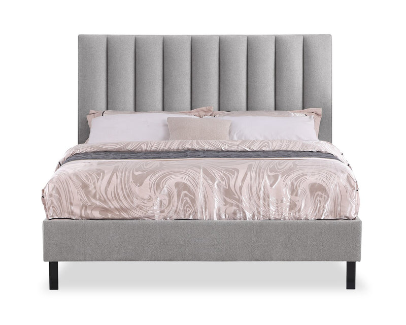 Amos Upholstered Headboard in Grey Fabric, Channelled - Full Size