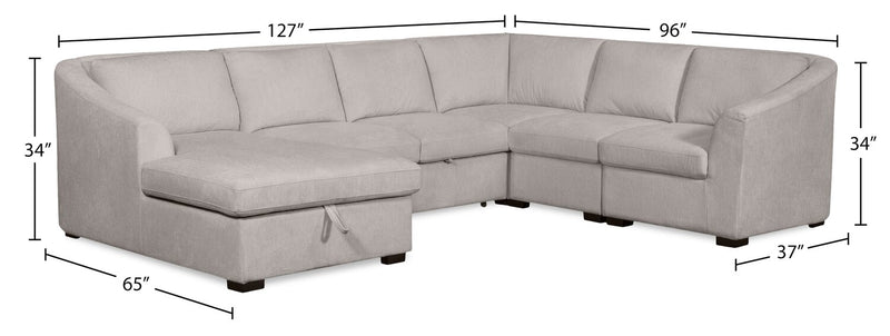 Envy 5-Piece Left-Facing Chenille Fabric Sleeper Sectional with Storage Chaise - Fog Grey