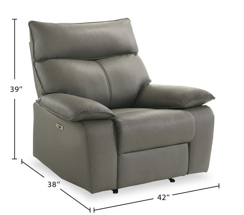 Matteo 42\" Genuine Leather Power Reclining Chair - Aviarah Grey