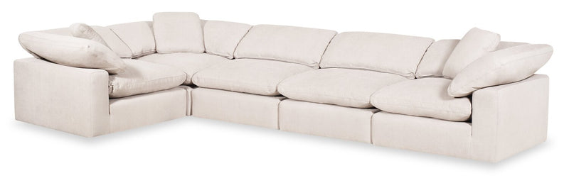 Eclipse Modular 5-Piece Linen-Look Fabric Sectional with Reversible Feather Down Cushions - Linen White