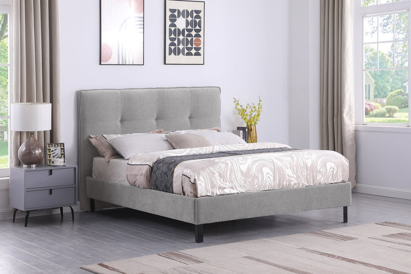 Amos Upholstered Headboard in Grey Fabric, Tufted - Queen Size