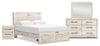 Derekson 6pc Bedroom Set with Storage Bed, Dresser, Mirror & Nightstand, Rustic White - Queen Size