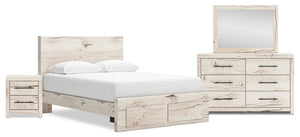 Derekson 6pc Bedroom Set with Storage Bed, Dresser, Mirror & Nightstand, Rustic White - Queen Size