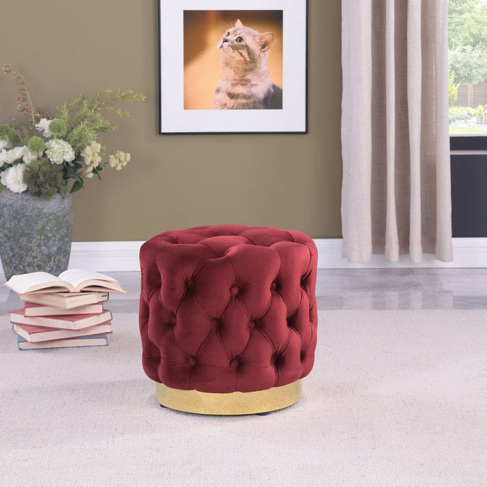Adell 17\" Round Fabric Ottoman with Gold Base - Red