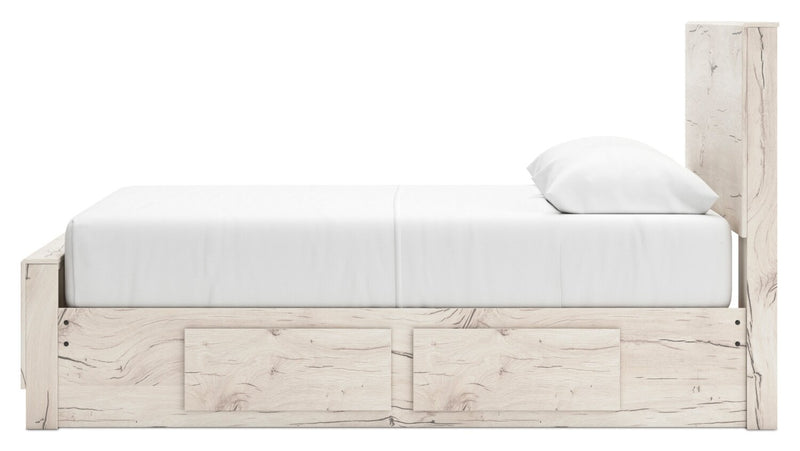Derekson Storage Bed with 2 Built-In Side Drawers, Rustic White - Queen Size