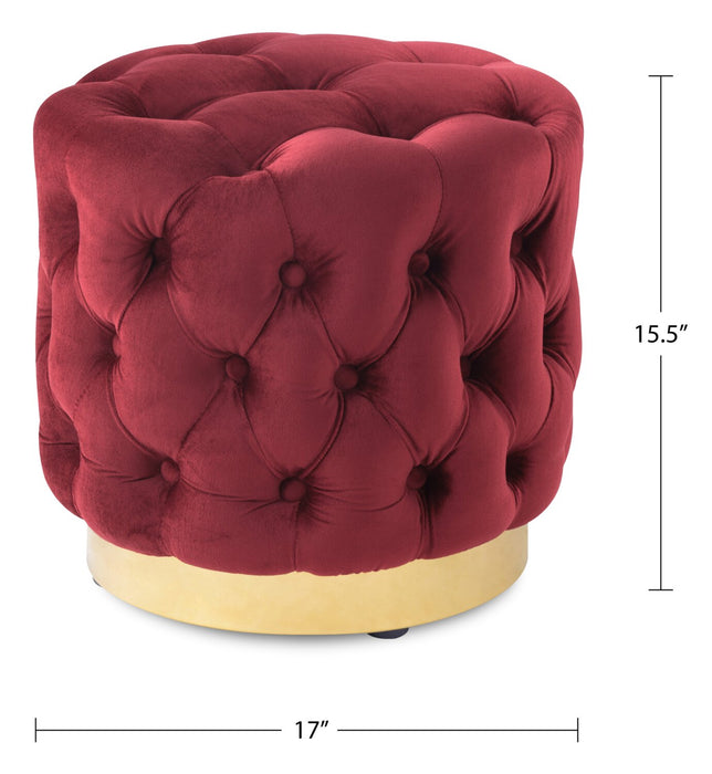 Adell 17\" Round Fabric Ottoman with Gold Base - Red