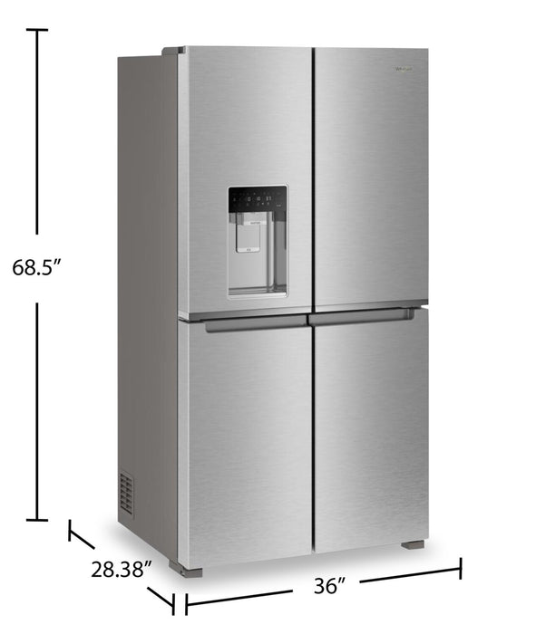 Whirlpool 36\" 19 Cu. Ft. Counter-Depth 4-Door Refrigerator with Ice Maker - Stainless Steel - WRQC7836RZ
