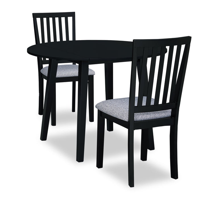 Bryn 3pc Dining Package with 42\" Round Drop-Leaf Table & 2 Chairs, Fabric - Black