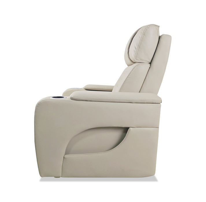 Zen 3-Piece Leather-Look Fabric Home Theatre Power Reclining Sectional with Massage and Storage Console - Apricot