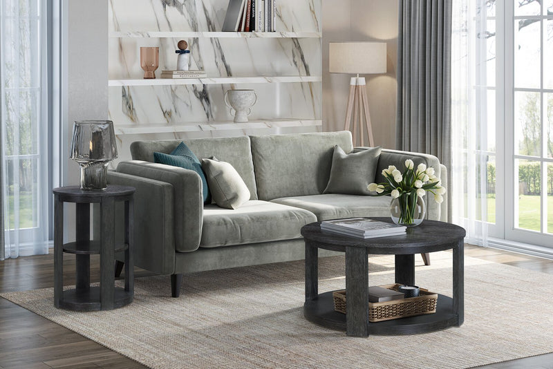 Declan 18\" Modern Round End Table with Shelf - Black