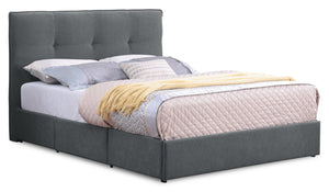 Amos Upholstered Storage Bed in Charcoal Fabric with Tufted Headboard & 3 Built-in Drawers - King Size