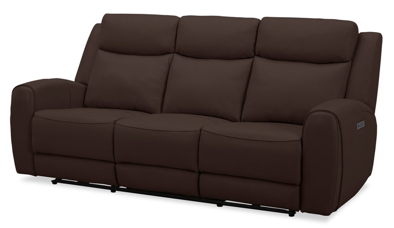 Reign 87\" Top-Grain Genuine Leather Power Reclining Sofa with USB Ports - Silverado Chocolate Brown