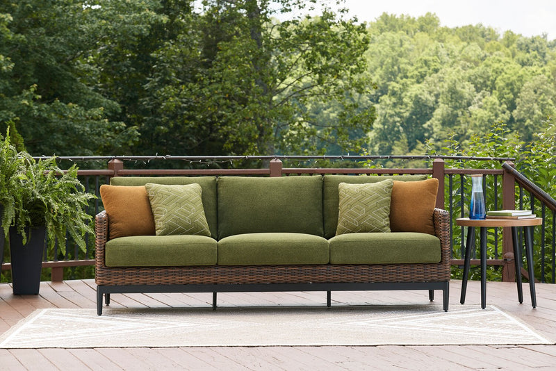 Tofino Outdoor Patio Sofa - Resin Wicker, UV & Weather Resistant - Green/Brown/Black