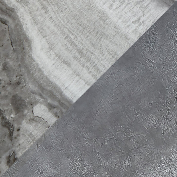 Ezra 7pc Dining Package with 63-79\"W Extension Table & 6 Chairs - Faux White Marble & Grey