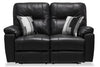 Made in Canada Dawson 64\" Genuine Leather Power Reclining Loveseat with USB Port and Accent Pillows – Black