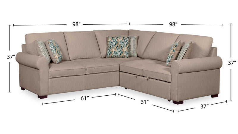 Scott Living Haven 3-Piece Chenille Fabric Sleeper Sectional - Taupe