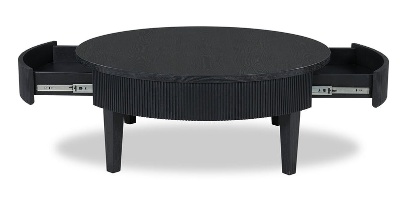 Sanford 42” Contemporary Round Solid Wood Coffee Table with Storage - Black