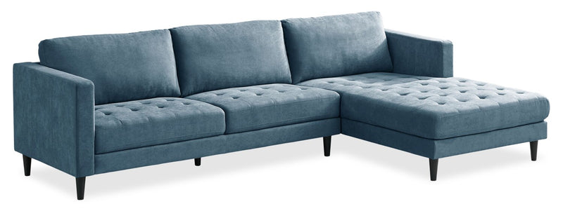 Metro 2-Piece Right-Facing Fabric Sectional with Chaise and Tufted Seat Cushions - Denim Blue