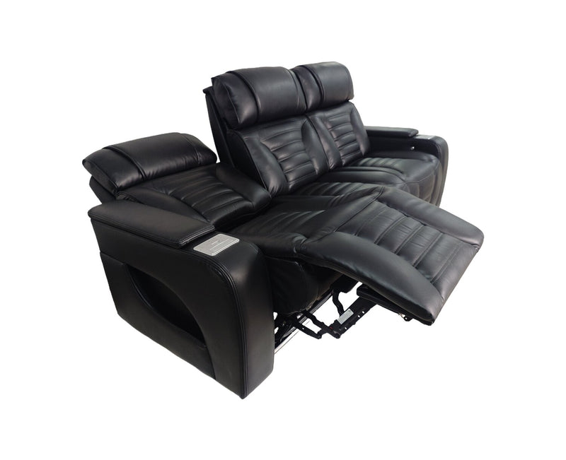 Zen 86\" Leather-Look Fabric Power Reclining Massage Sofa with Power Headrests and Drop-Down Console - Black