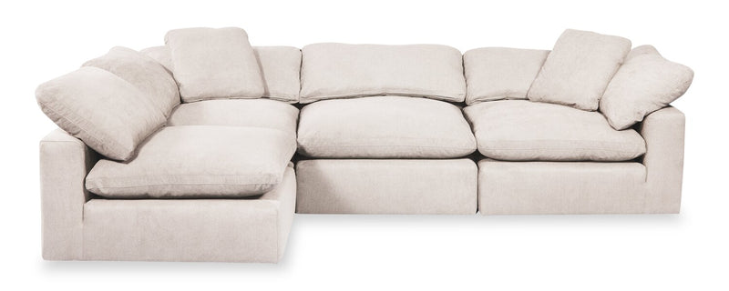 Eclipse Modular 4-Piece Linen-Look Fabric Pit Sofa Sectional with Reversible Feather Down Cushions - Linen White