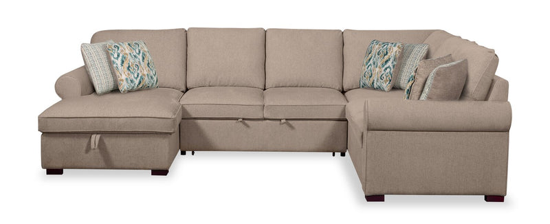 Scott Living Haven 4-Piece Left-Facing Chenille Fabric Sleeper Sectional with Storage Chaise - Taupe