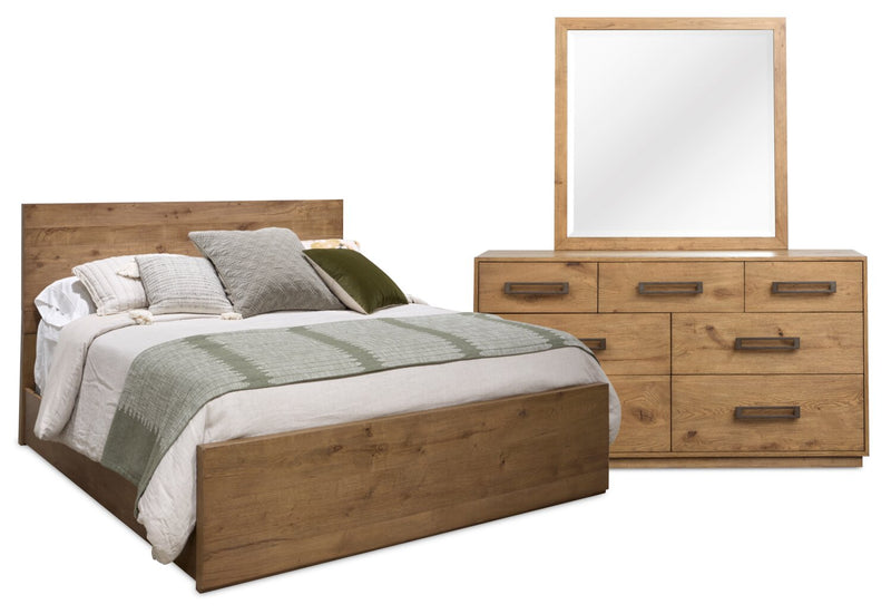 Henri 5pc Bedroom Set with Bed, Dresser & Mirror, Wood, Brown - King Size