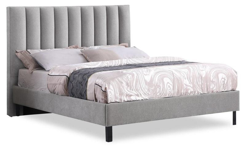 Amos Upholstered Platform Bed Base in Grey Fabric - Queen Size