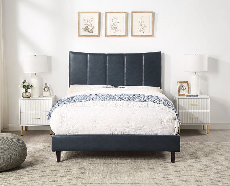 Paseo Platform Bed in Navy Vegan-Leather Fabric - Full Size