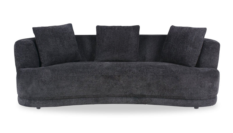 Moon 91\" Fabric Curved Sofa with Accent Pillows - Wooly Raven Black