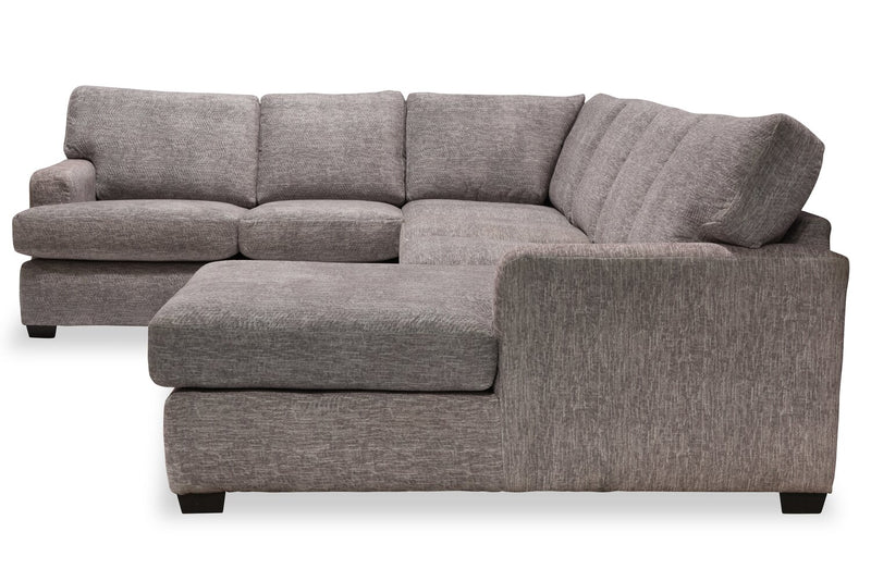 Made in Canada Luxe 3-Piece Right-Facing Fabric Sectional with Removable Cushions - Zaftig Dove Grey