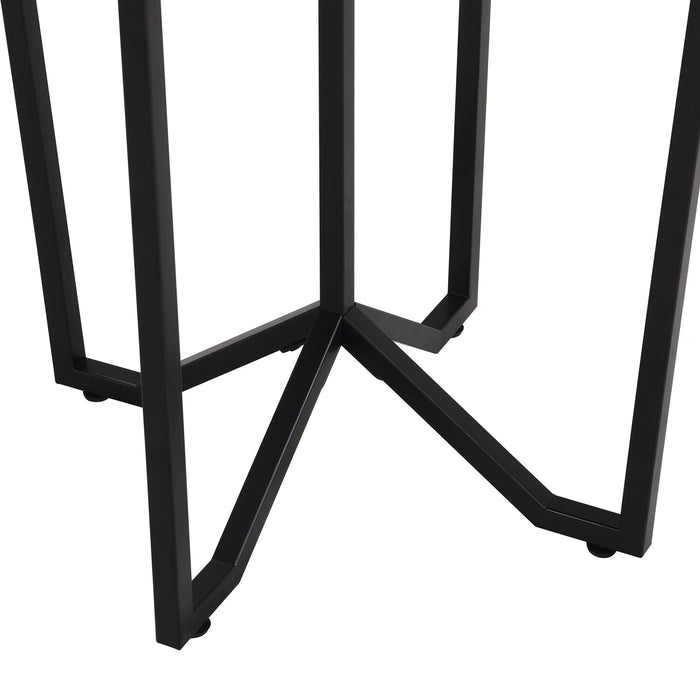 Xander 24\" Modern Round Glass Top End Table - Black and Gold with Metal Legs