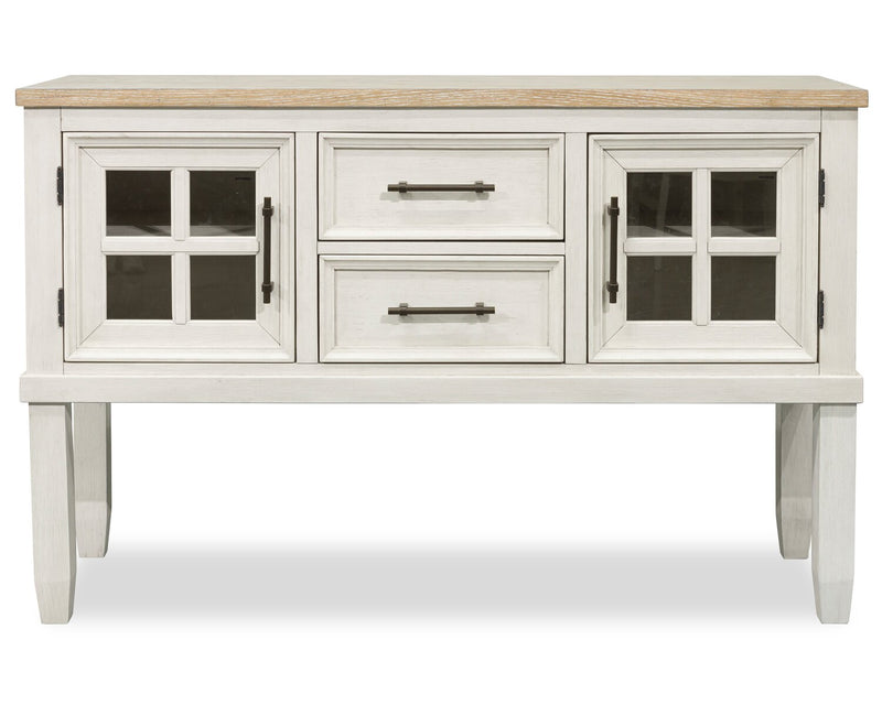 Quill Dining Server with Storage & Drawers, 56\"W - Antique White & Brown