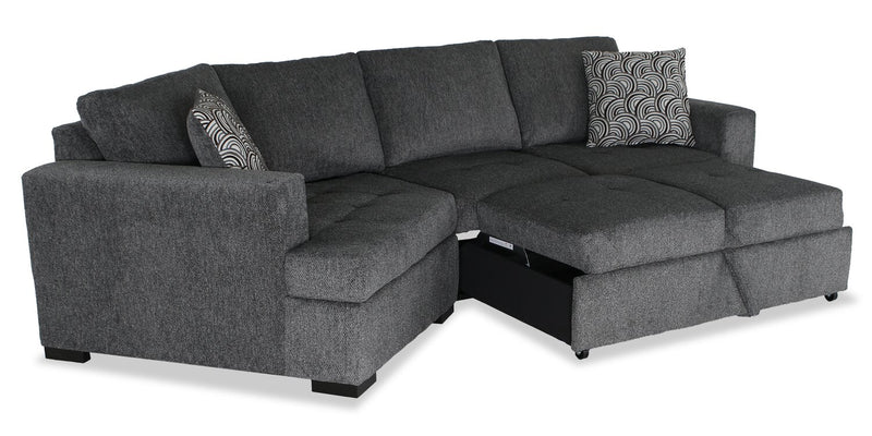 Made in Canada Legend 2-Piece Left-Facing Chenille Fabric Cuddler Sleeper Sectional - Pepper Grey