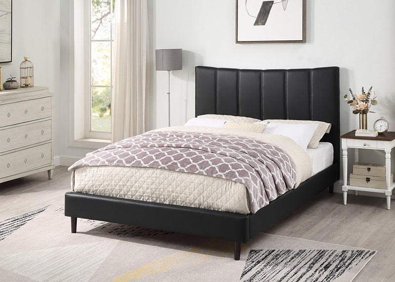 Paseo Platform Bed in Black Vegan-Leather Fabric - Queen Size