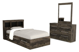 Riley Mates Bed 5pc Set with Bookcase Headboard, Dresser & Mirror, Grey - Twin Size