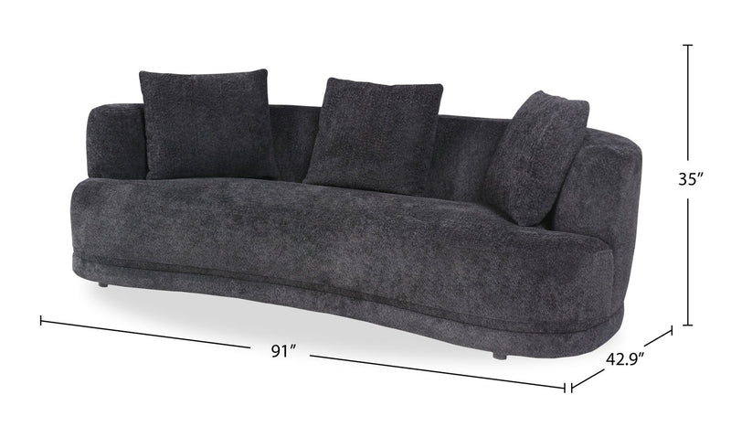 Moon 91\" Fabric Curved Sofa with Accent Pillows - Wooly Raven Black