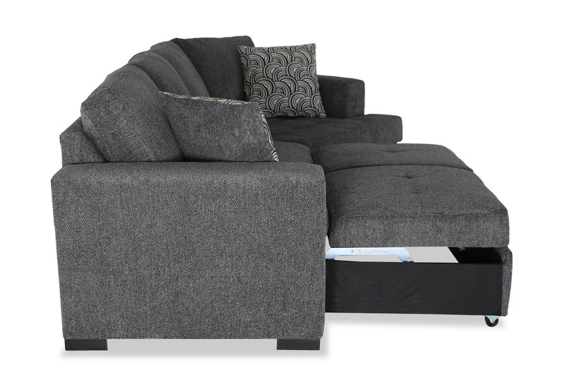Made in Canada Legend 2-Piece Right-Facing Chenille Fabric Cuddler Sleeper Sectional - Pepper Grey