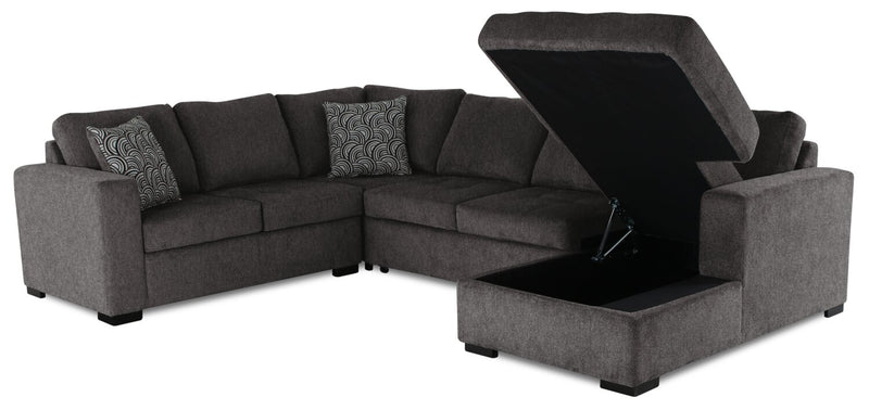 Made in Canada Legend 4-Piece Right-Facing Chenille Fabric Sleeper Sectional with Storage Chaise - Pewter Brown