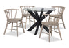 Remi 5pc Dining Set with Table & 4 Spindle-Back Chairs, Glass & Wood, 42\" Round - Black & Brown