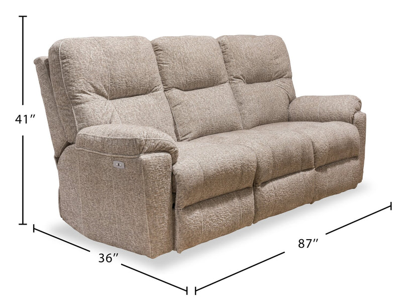 Made in Canada Dawson 87\" Fabric Power Reclining Sofa with USB Port and Accent Pillows - Beige