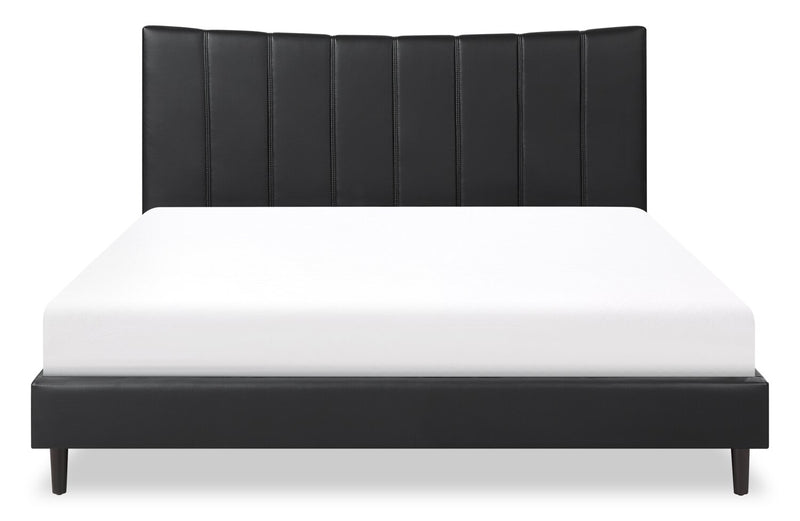 Paseo Platform Bed in Black Vegan-Leather Fabric - King Size