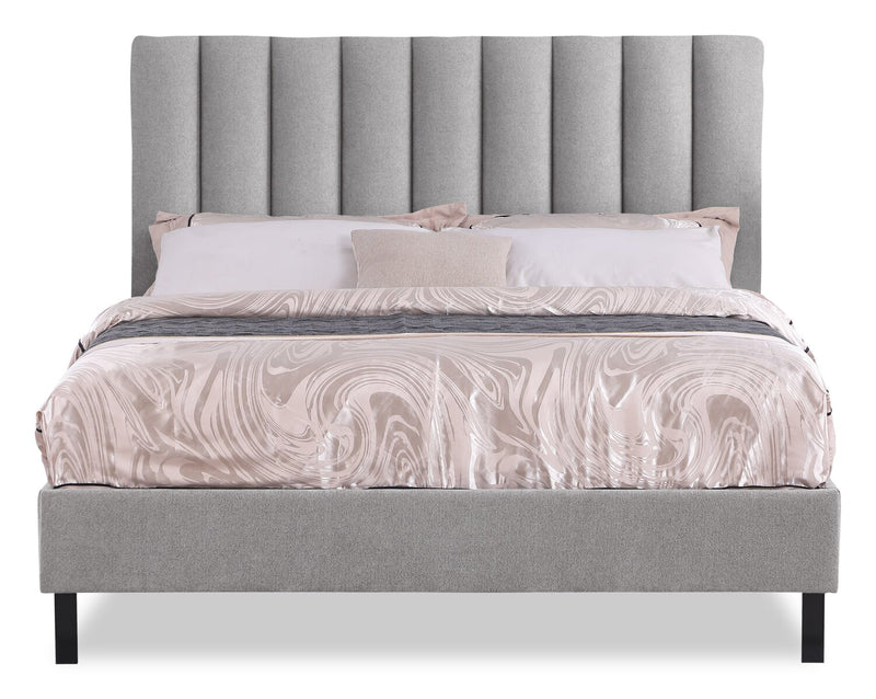 Amos Upholstered Platform Bed Base in Grey Fabric - Queen Size